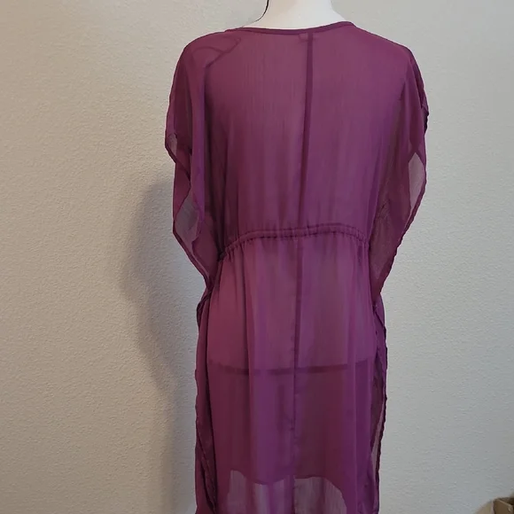 Purple Sheer V-Neck Swim Suit Cover Up M - Picture 3 of 4